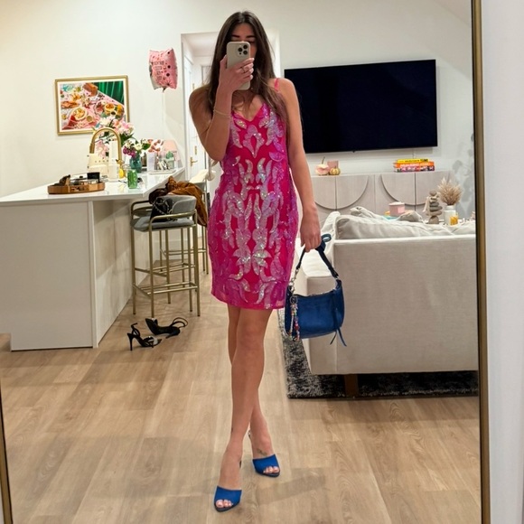 PINK Sequin Sexy Fitted Open Back Jovani Dress | Size 4 - Picture 3 of 6